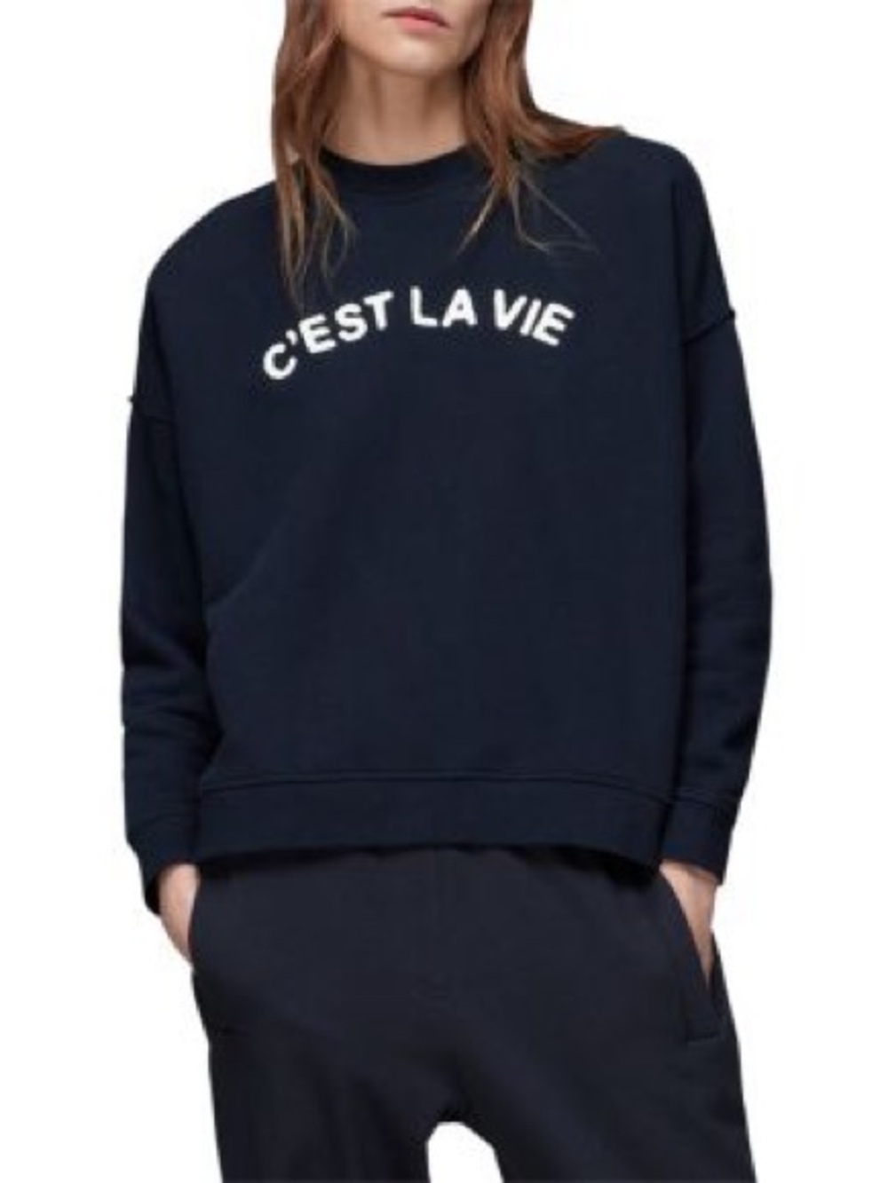 C'est La Vie Navy Women's Crewneck Sweater size large cotton